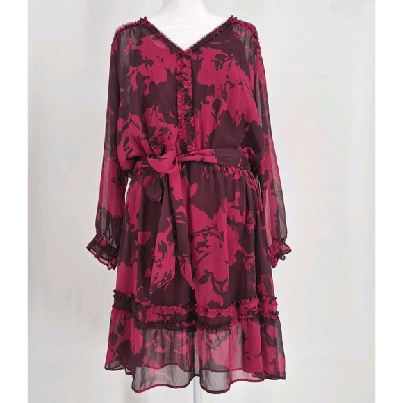 Simply Vera Vera Wang Dresses & Skirts - NWT Simply Vera Vera Wang Ruffle Dress Magenta Long Sleeve Mini Chiffon Sz XL